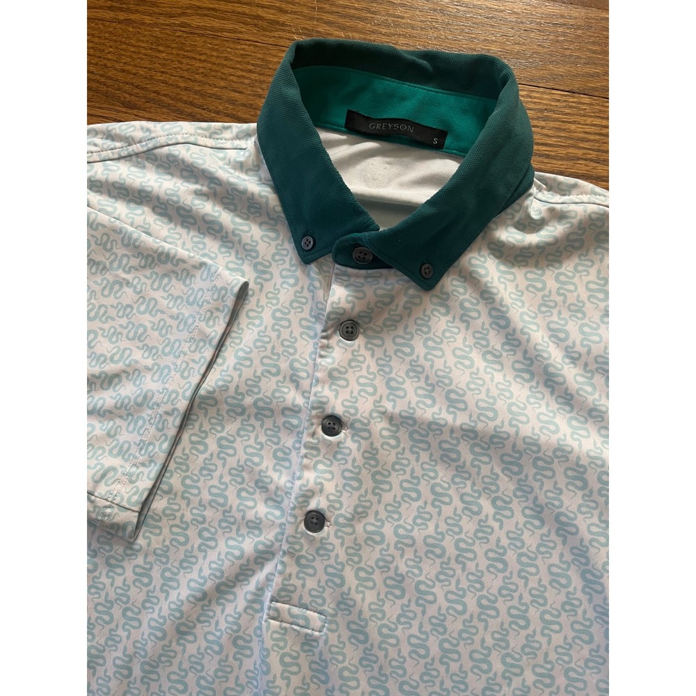 Greyson Clothiers Mens Snake Print Performance Golf Polo Shirt Teal White Size S